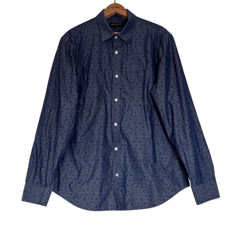 Banana Republic Soft Wash Mens Large Blue Floral Cotton Button Down Shirt L